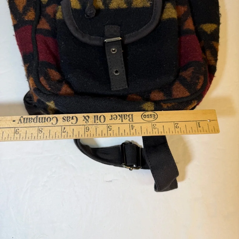 Vintage Southwestern Geometric Wool Blend Mini Backpack Black Earth Tones
